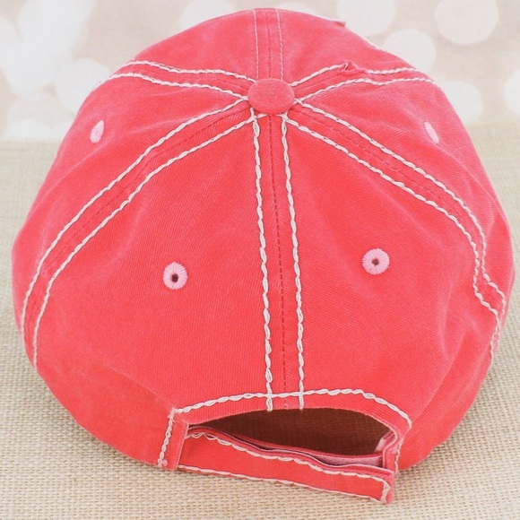 Distressed Salmon Floral ‘Hey Y’all’ Cap - Picture 3 of 3